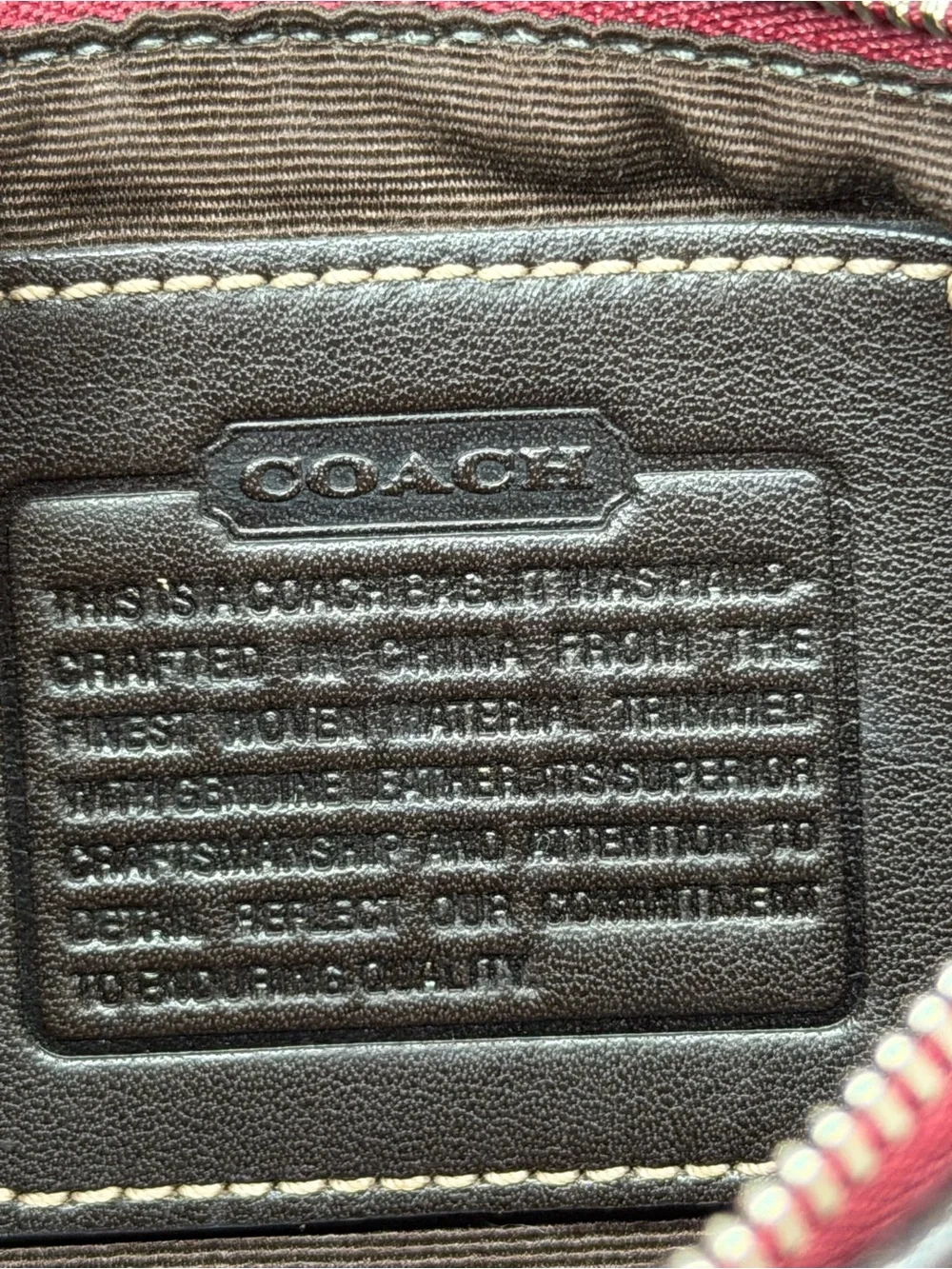 Coach Red and Brown Signature Zip Wristlet